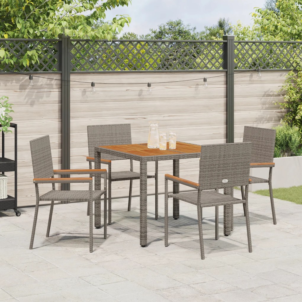 Conjunto de Jantar para Jardim vidaXL de 5 Peças Cinza Rattan Poliéste