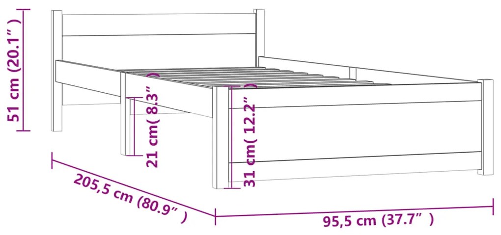 Estrutura de cama 90x200 cm madeira maciça branco