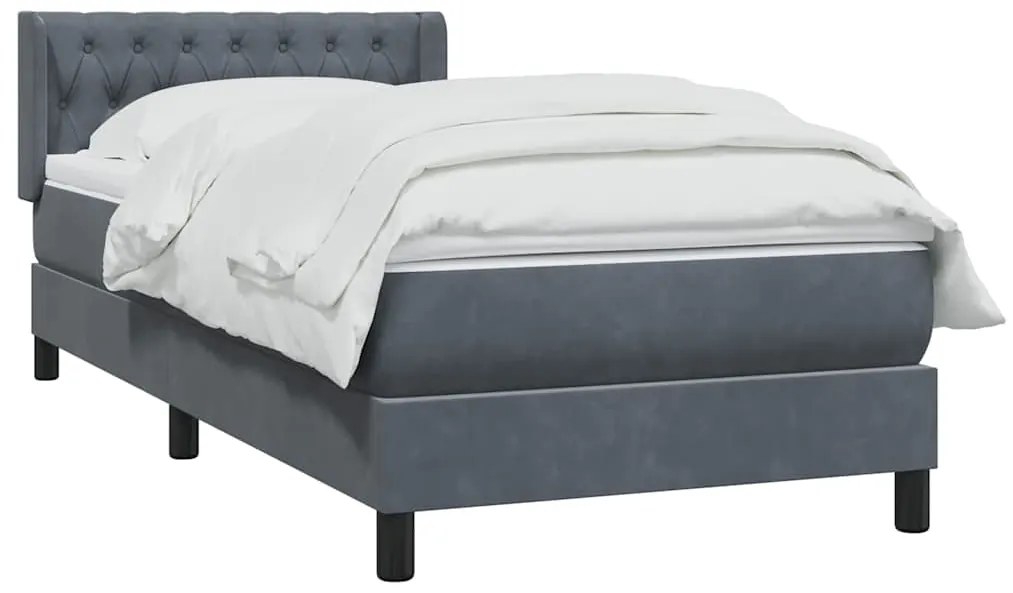 Cama com molas/colchão 90x220 cm veludo cinzento-escuro