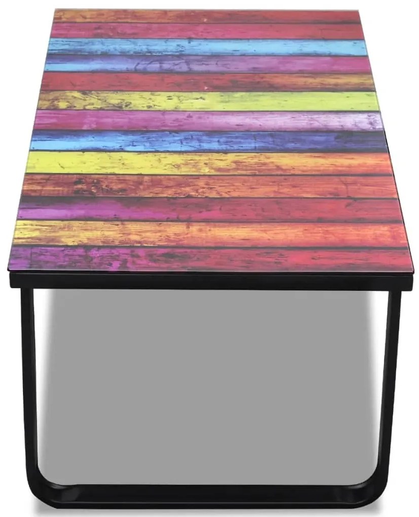 Mesa de centro, tampo de vidro com impressão de arco-íris