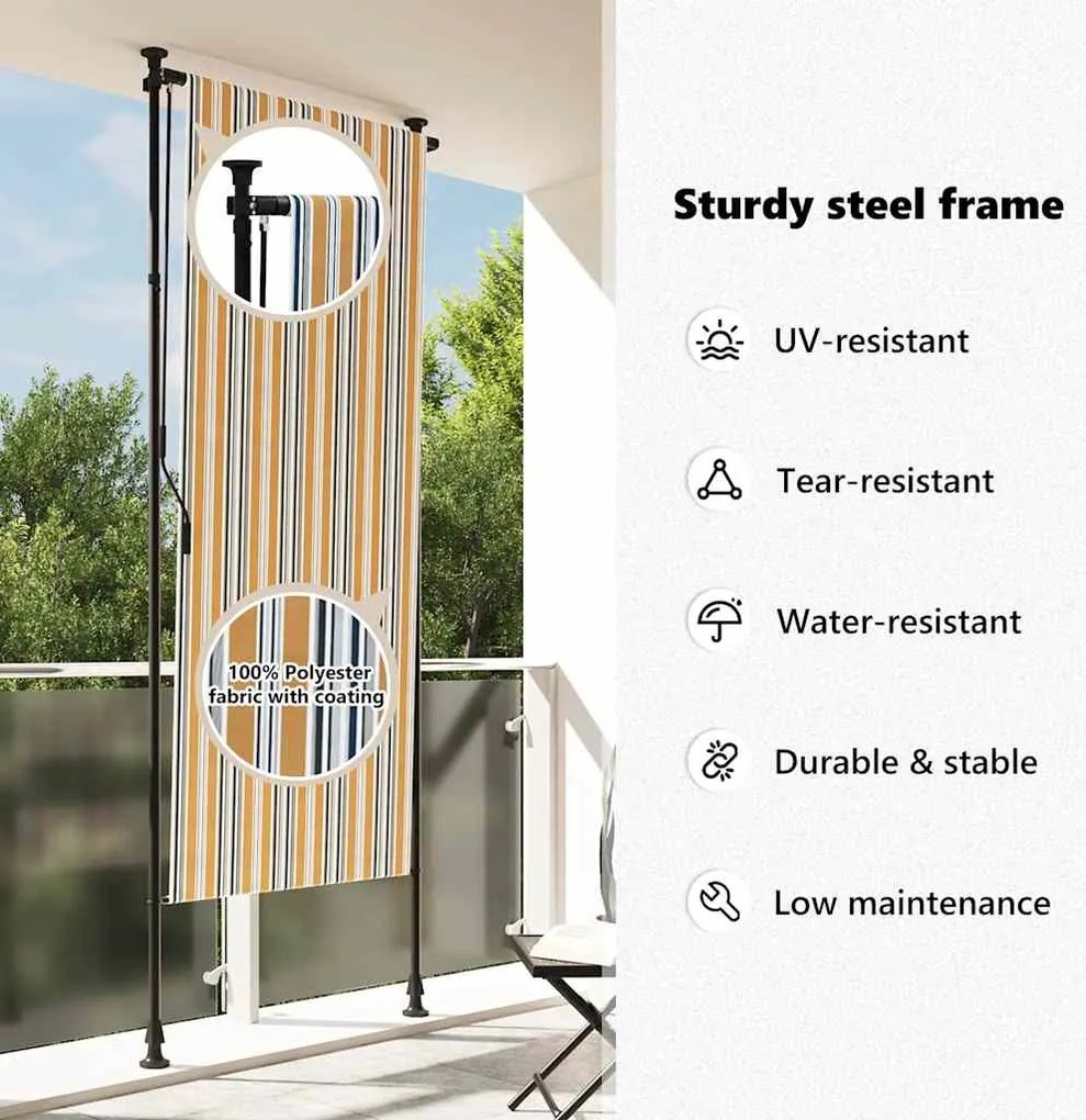 Estore de rolo exterior 100x270 cm tecido/aço amarelo e branco