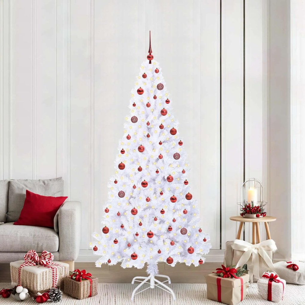 vidaXL Árvore de Natal Artificial com 300 LEDs Branco 210 cm PVC e Aço