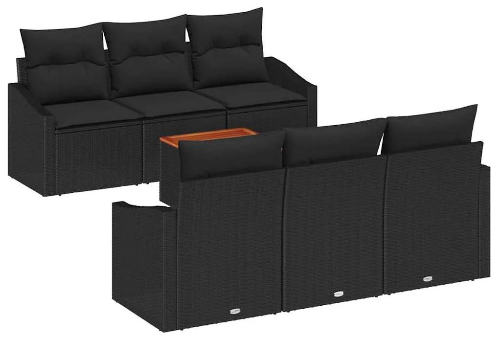 Conjunto de sofá para jardim de 7 peças com almofadas pretas de rattan