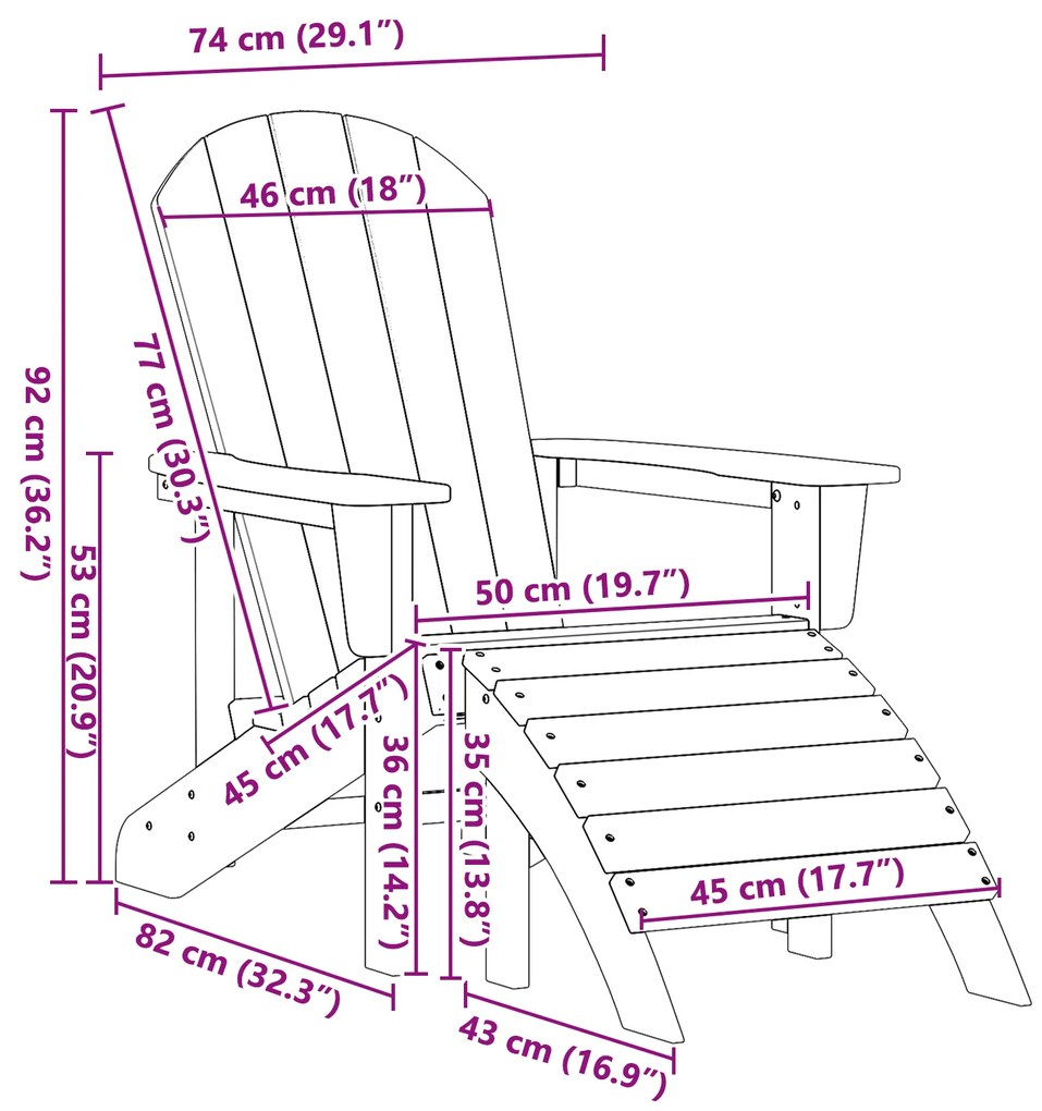Cadeira Adirondack com Descanso para os Pés Cinza Claro HDPE
