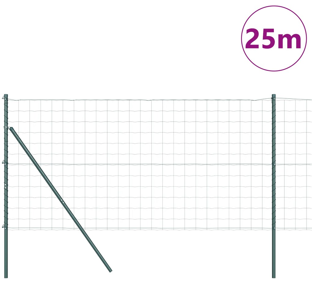 Cerca Euro com 13 Postes 1.2x25 m Aço Galvanizado Verde