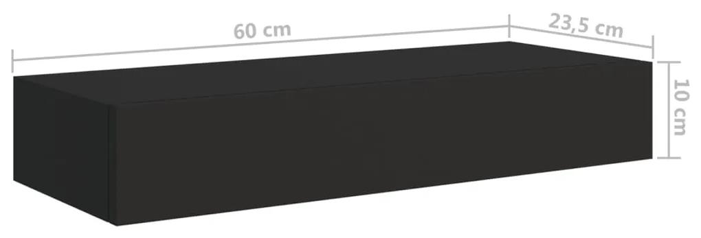 Prateleira de parede com gaveta MDF 60x23,5x10 cm preto