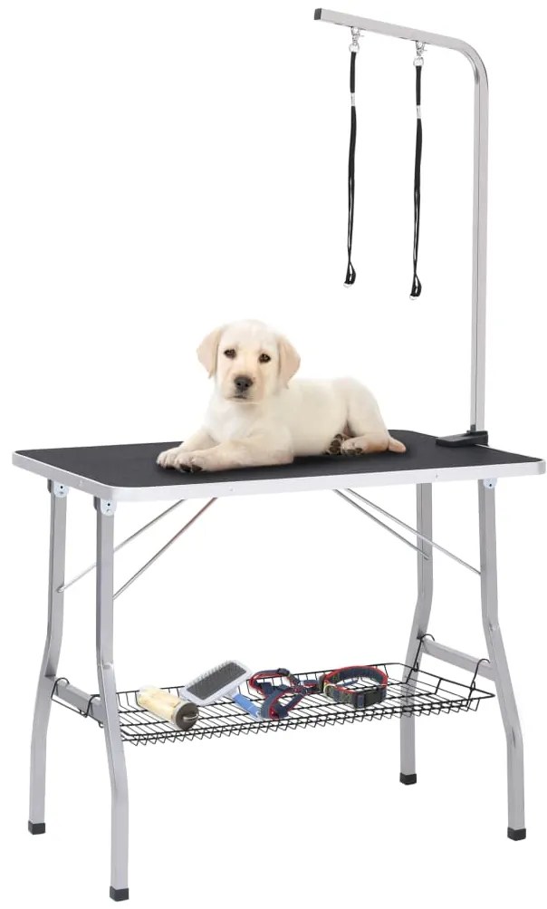 Mesa de grooming ajustável para cães com 2 laços e cesto
