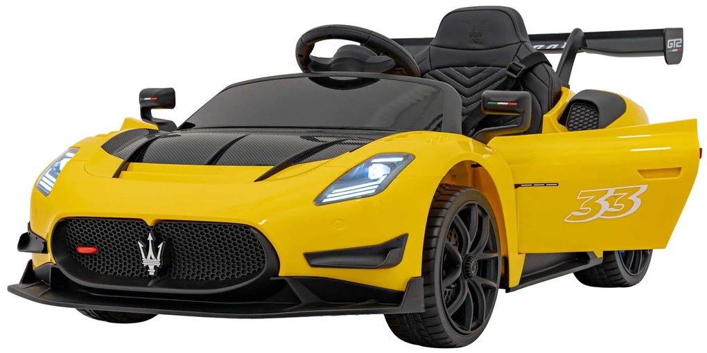 Carro elétrico para Crianças 12V 4 Motores Maserati MC20 GT2, Rodas de EVA, Assento de couro Amarelo