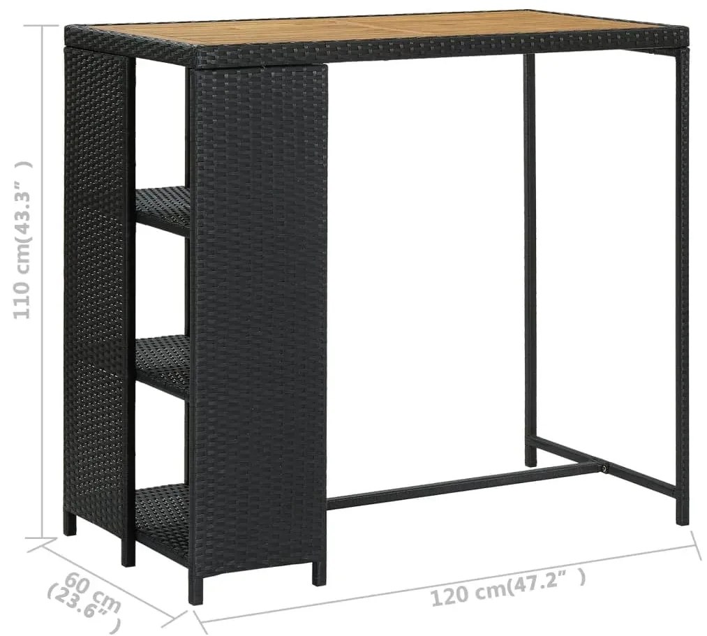 Mesa de bar com prateleiras 120x60x110 cm vime PE preto