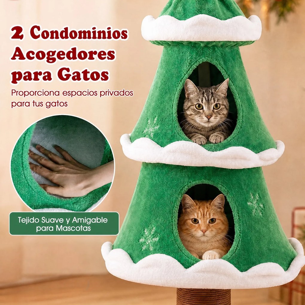 Árvore para Gatos, 49 x 49 x 130 cm, Formato de Árvore de Natal, Verde