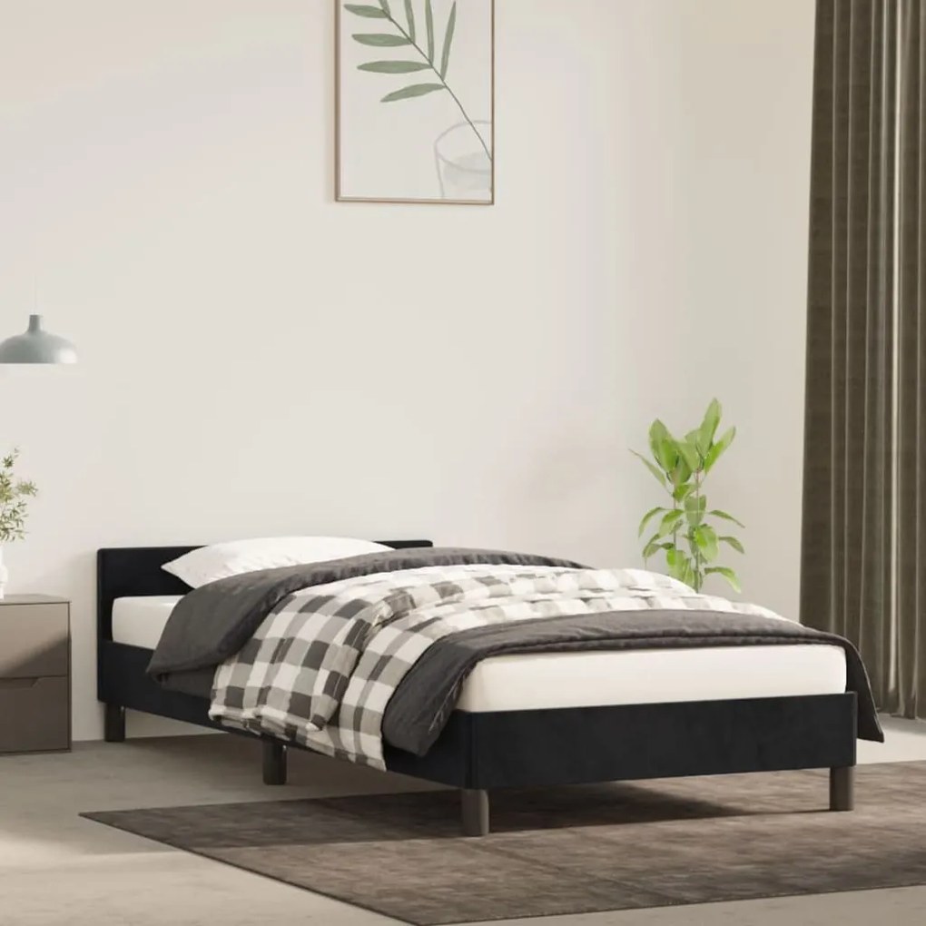 Estrutura de cama c/ cabeceira 90x190 cm veludo preto