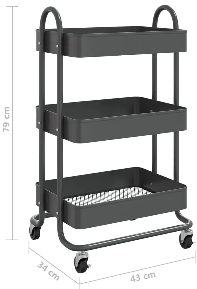 Carrinho com 3 prateleiras 46x34x79 cm aço antracite