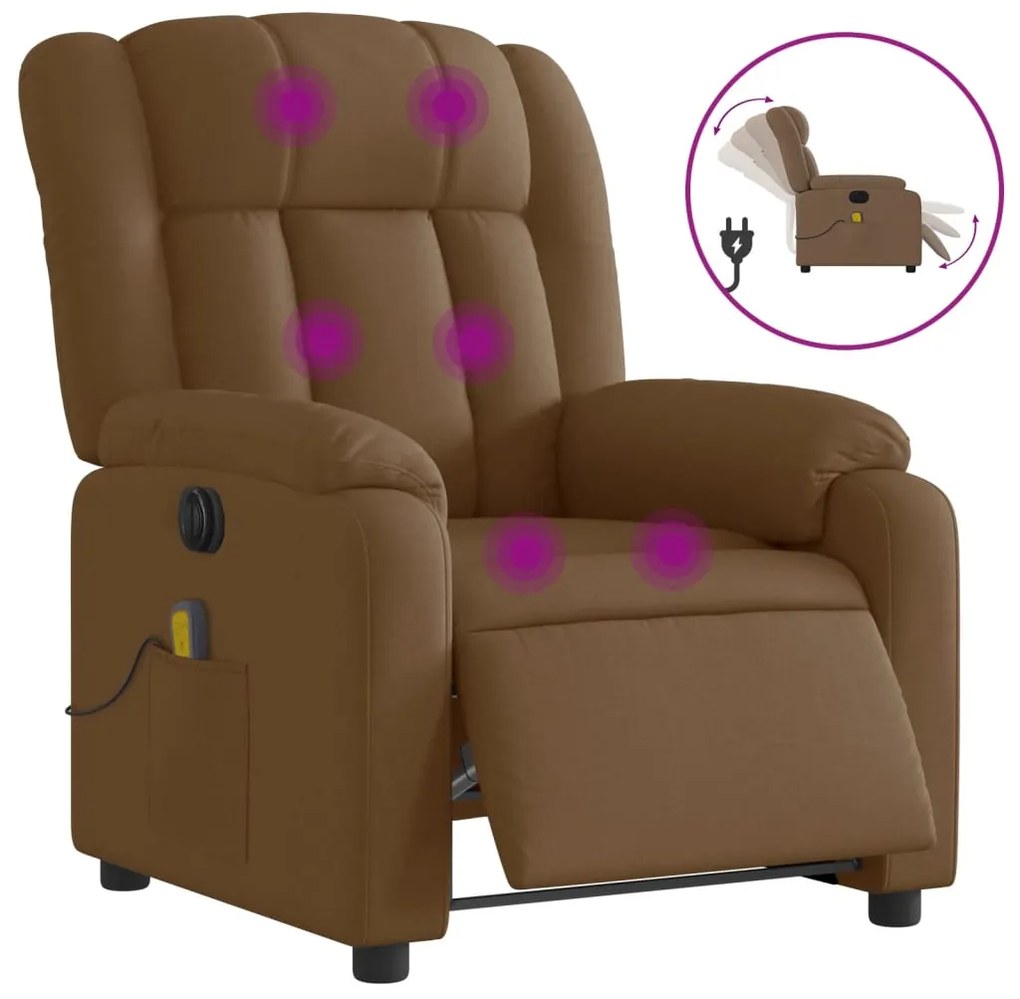 Poltrona de massagens reclinável elétrica tecido castanho