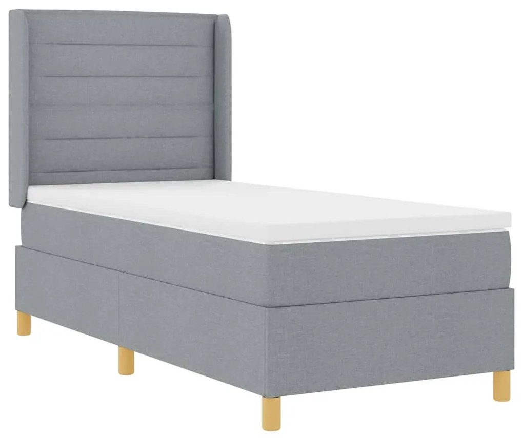 Cama Box com Colchão e Luz LED Cinza Claro 90x190 cm em Tecido