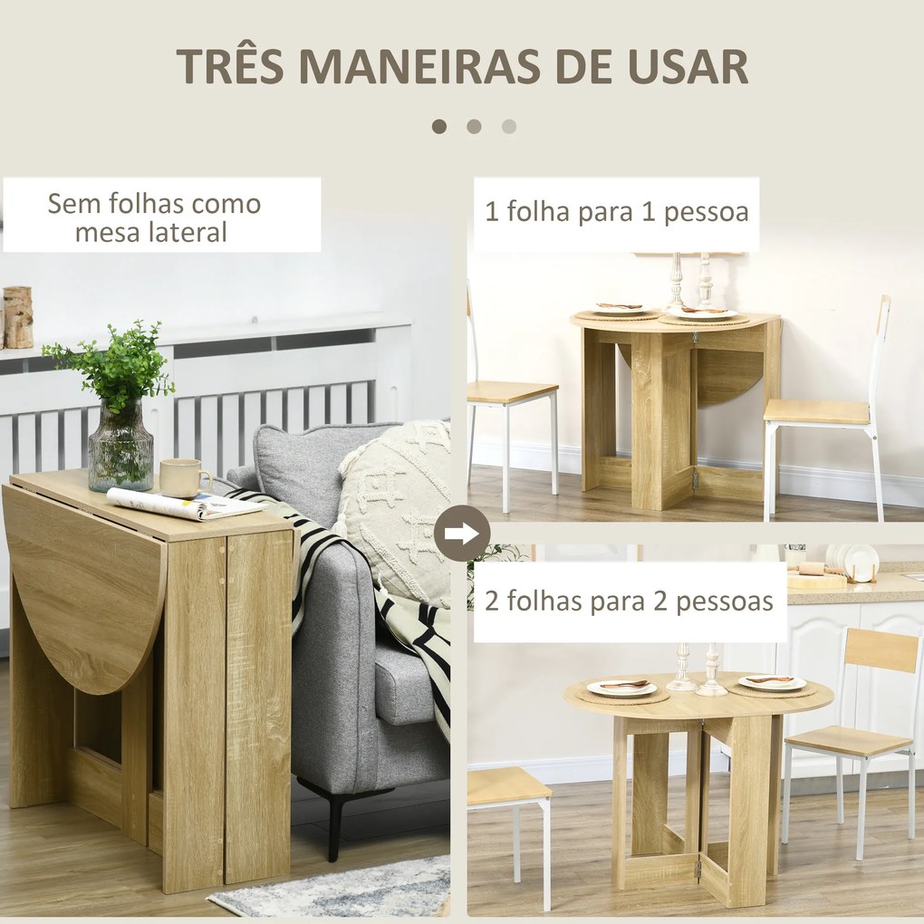 Mesa de Sala de Jantar Dobrável com 2 Laterais (CADEIRAS NÃO INCLUIDAS) Mesa Auxiliar de Madeira para Cozinha Sala de Estar 104x76x73,7 cm Madeira