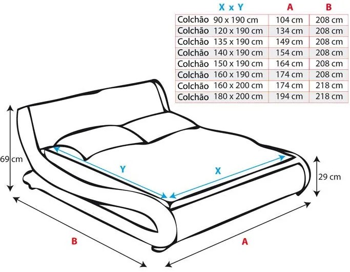 Estrutura de Cama "Wolf" – Preto - Couro Artificial - 160x200 cm - Est