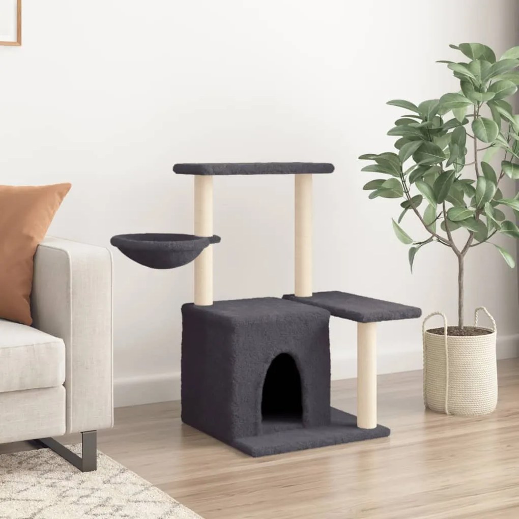 Árvore p/ gatos c/ postes arranhadores sisal 83 cm cinza-escuro