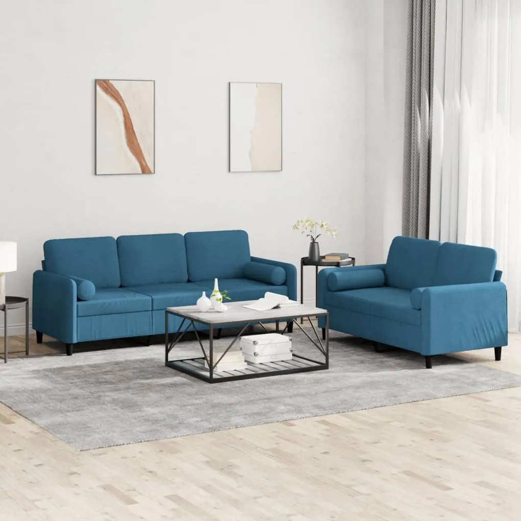 2 pcs conjunto de sofás com almofadas veludo azul