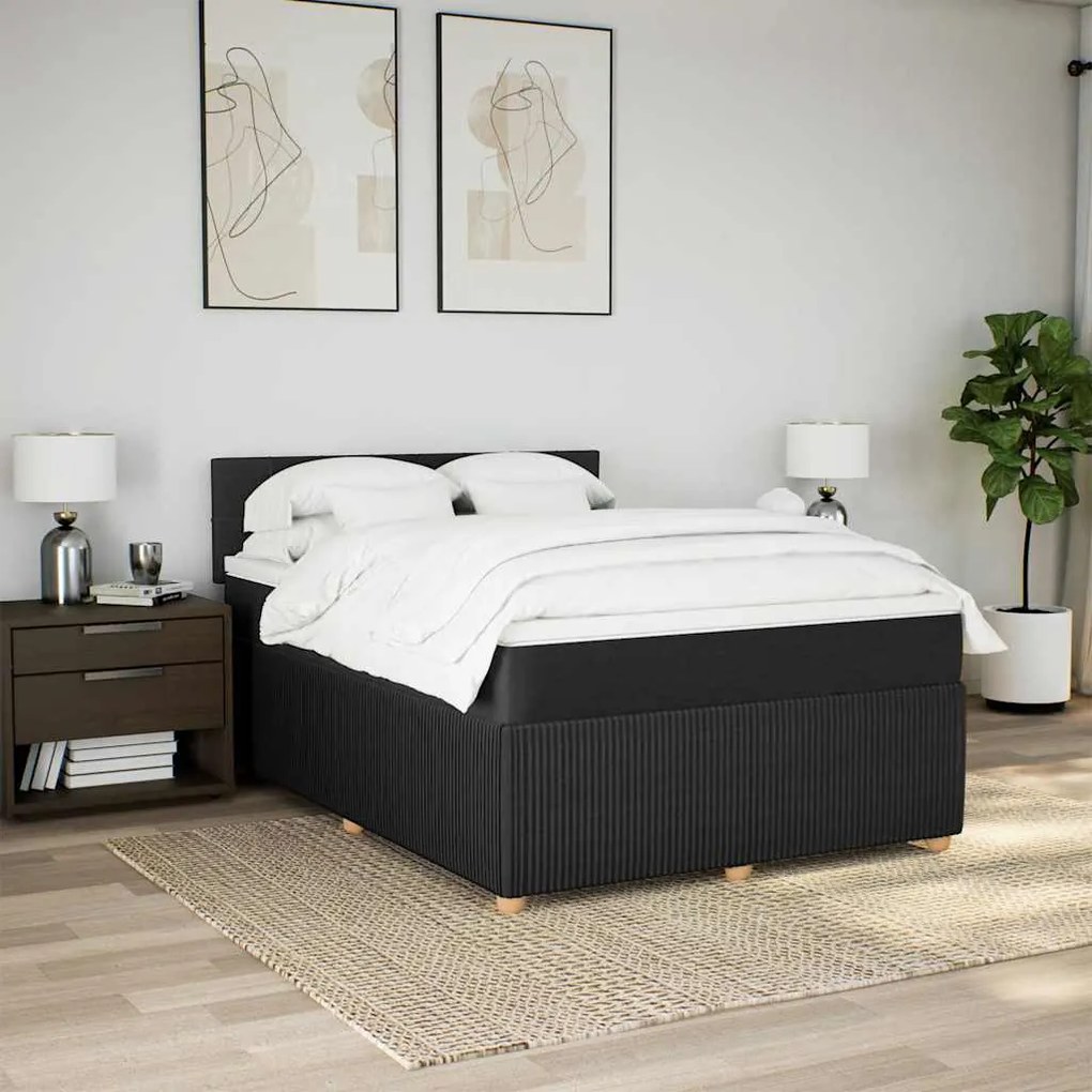 Cama com molas/colchão 140x200 cm tecido preto