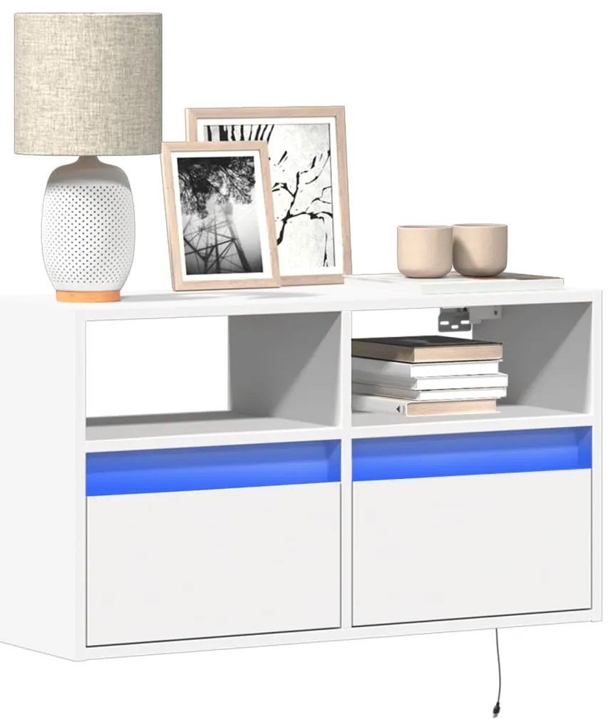 Móvel de parede para TV com luzes LED 80x31x45 cm branco