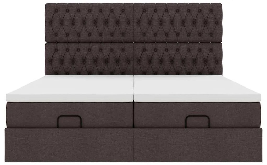 Estrutura de cama otomana com colchões tecido castanho escuro