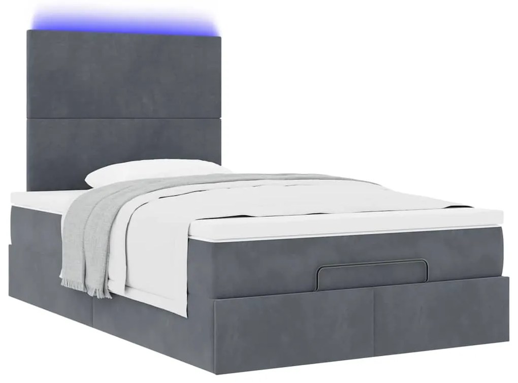 Estrutura de cama otomana com colchões cinza escuro veludo