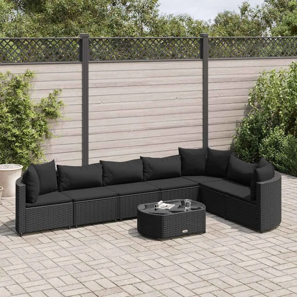 vidaXL 8 pcs conjunto sofás de jardim com almofadões vime PE preto