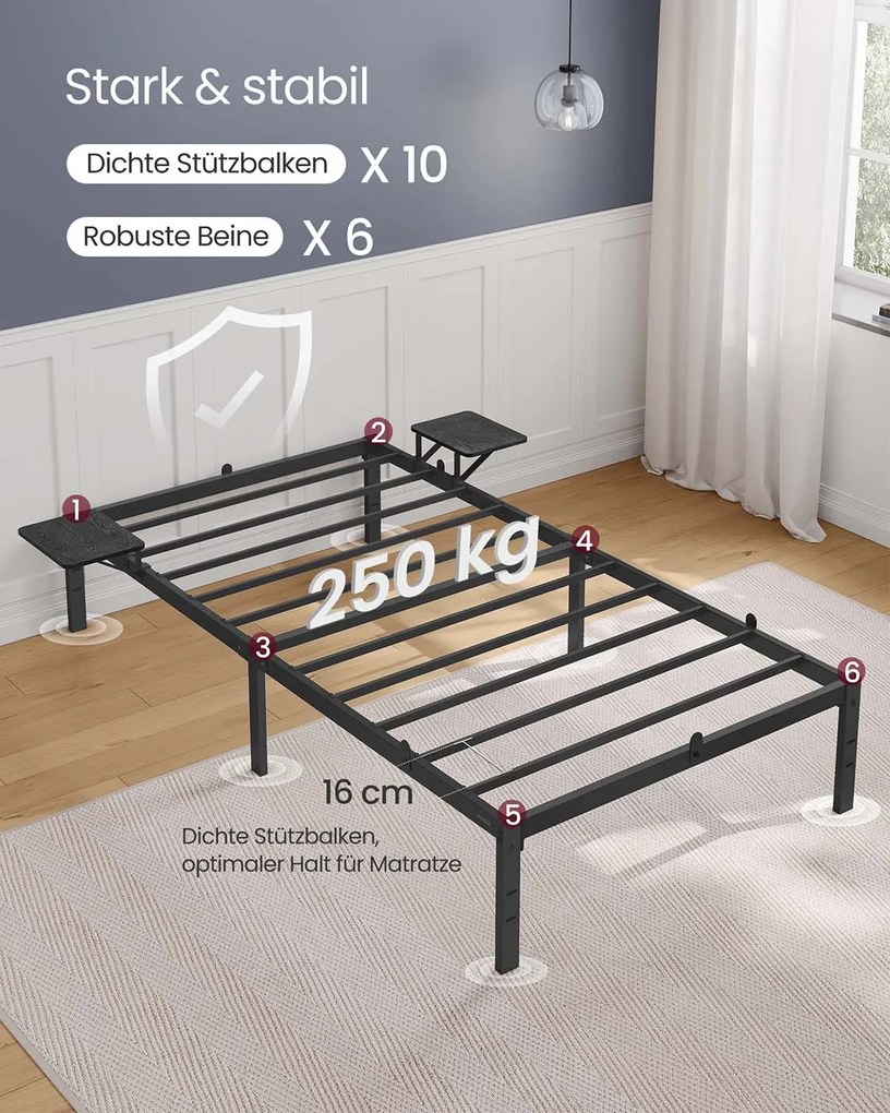 Estrutura de cama de casal em metal com prateleiras de arrumação (COLHÃO NÃO INCLUIDO) 200 x 90 x 40,6 cm preto