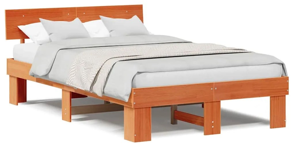 Estrutura da Cama com cabeceira Castanho-mel 120 x 200 cm