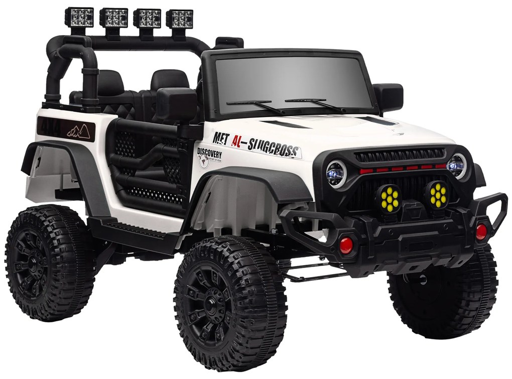 AIYAPLAY Carro Elétrico para Crianças com Bateria de 12V Controlo Remoto Faróis LED Buzina e Música 100x63x65 cm Branco | Aosom Portugal