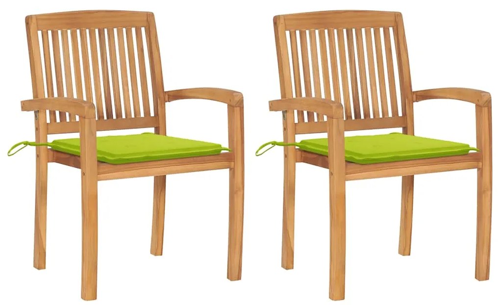 vidaXL Cadeiras jardim c/ almofadões verde brilhante 2 pcs teca maciça