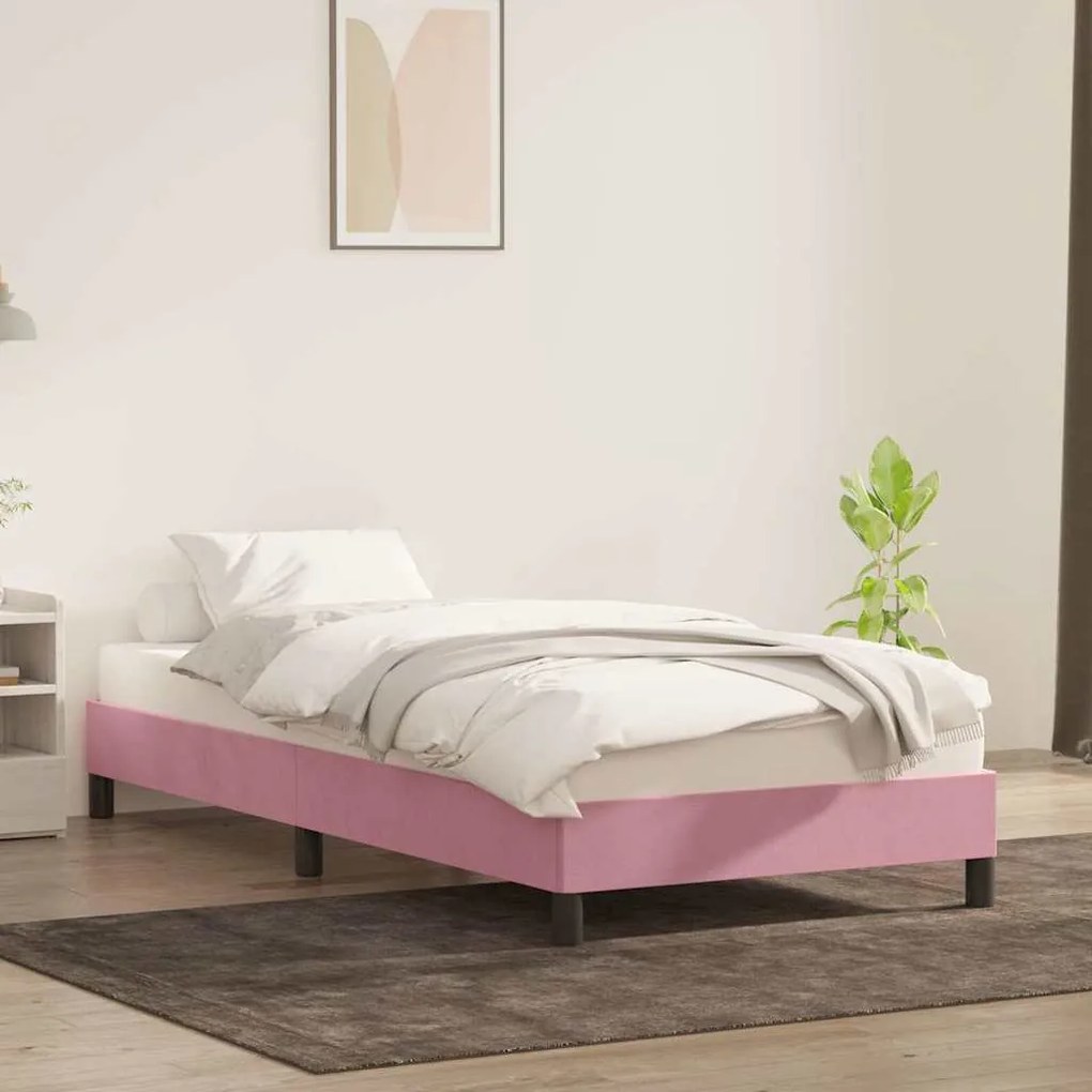 Estrutura de cama com colchão 100x220 cm veludo rosa