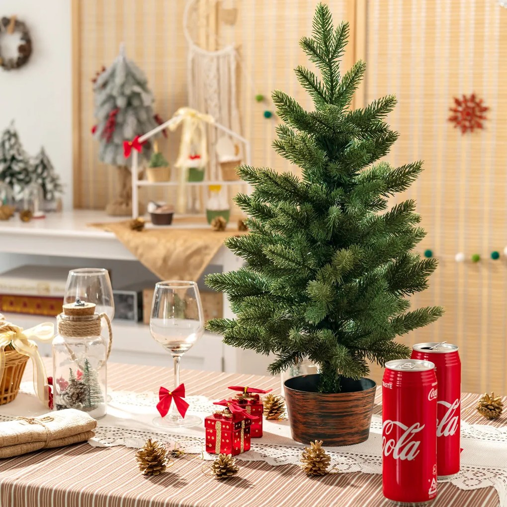 Árvore de Natal Artificial de 60 cm para Secretária Não Iluminada com 50 Ramos Base com Vaso Verde