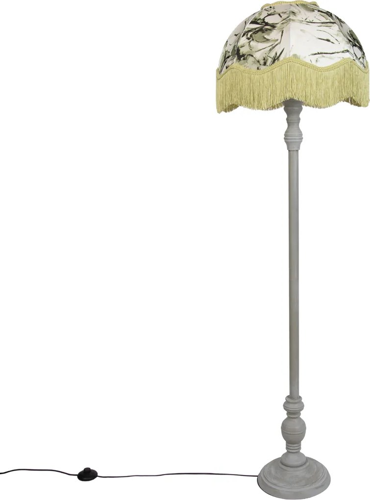 Candeeiro de pé preto com abajur floral e interior branco 45cm - Classico