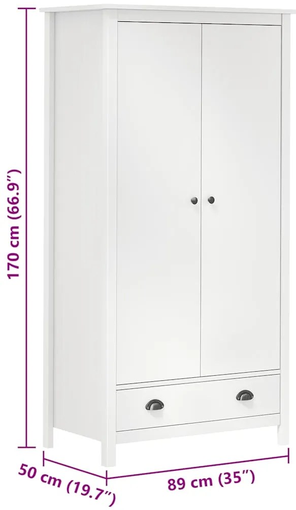 Roupeiro 2 portas Hill 89x50x170 cm pinho maciço branco