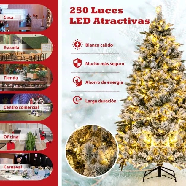 Árvore de Natal artificial de 186 cm com 250 luzes LED brancas quentes e 752 ramos mistos Montagem fácil Branco e verde