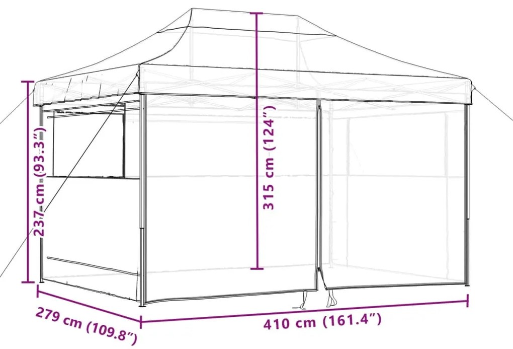 Tenda p/ festas pop-up dobrável com 4 paredes laterais castanho