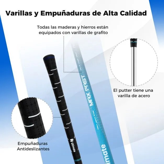 Conjunto completo de tacos de golfe para homem com bolsa de suporte. Inclui driver #1 460CC, madeira #3, híbrido, ferros #5#6#7#8#9#P#S e taco Branco