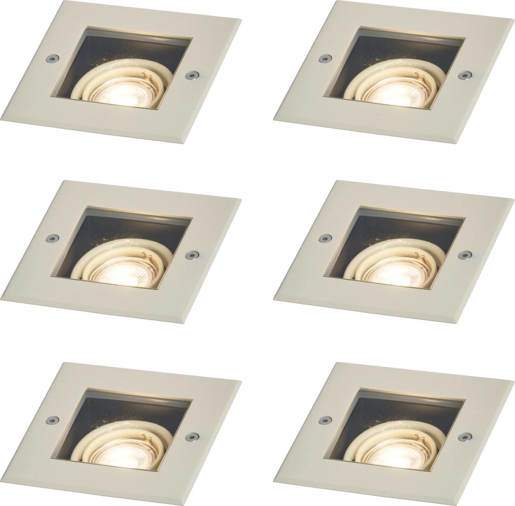Conjunto de 6 Focos de Chão Ajustáveis Modernos Bege GU10 50mm IP65 - Oneon