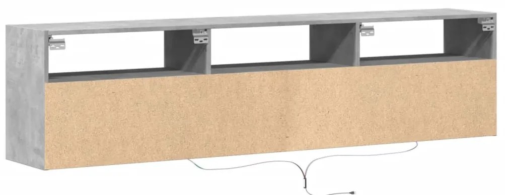Móvel de parede p/ TV c/ luzes LED 180x31x45 cm cinza cimento
