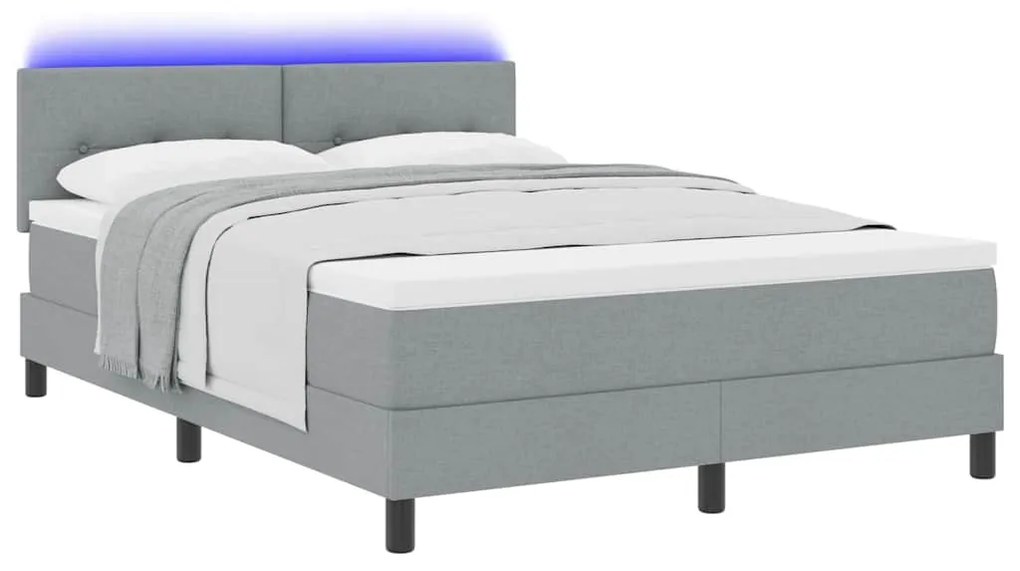 Cama Box com Colchão e Luz LED Cinza Claro 140x200 cm Tecido