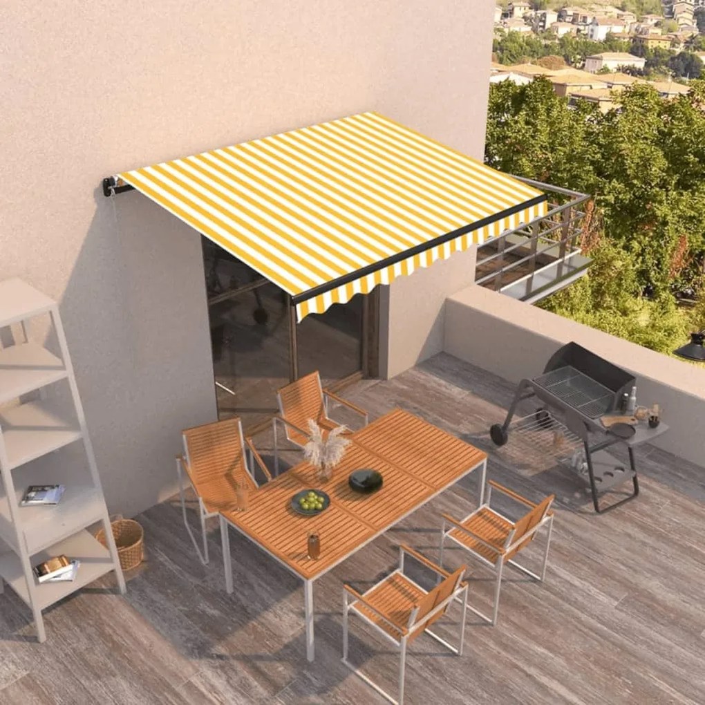 Toldo retrátil manual 350x250 cm amarelo e branco