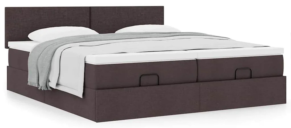 Estrutura de cama otomana com colchões tecido castanho escuro