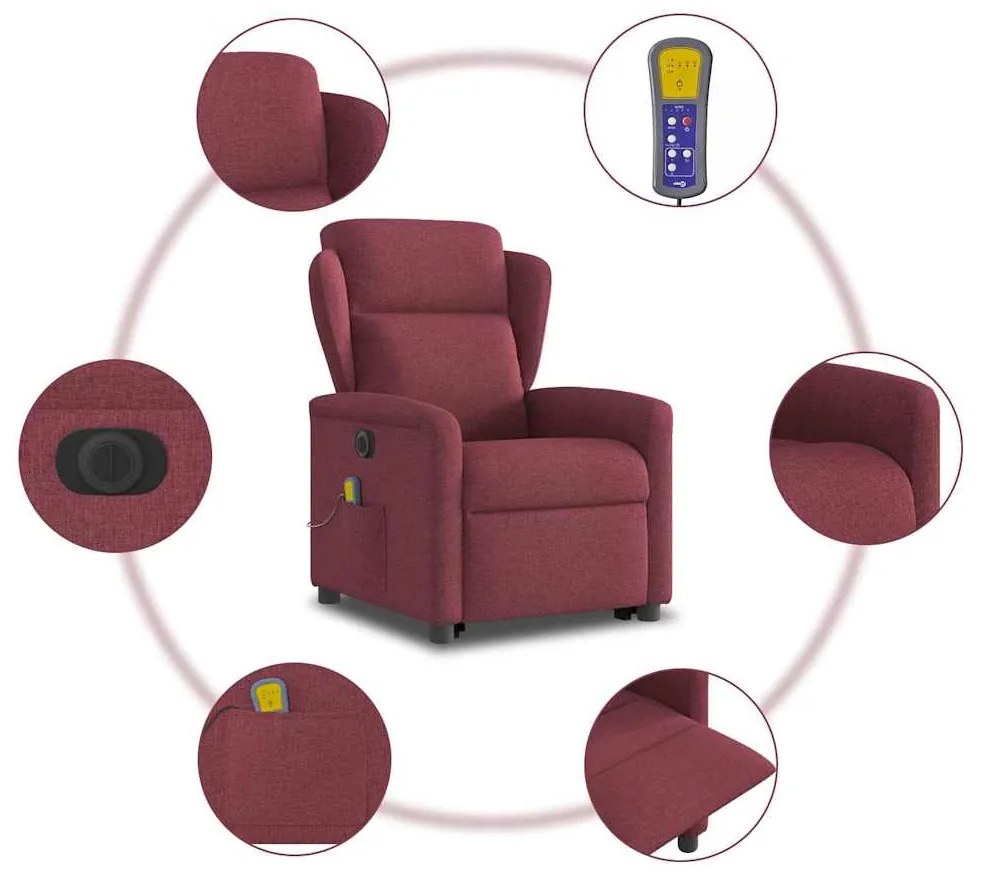 Poltrona elevatória de massagens elétrica tecido vermelho tinto