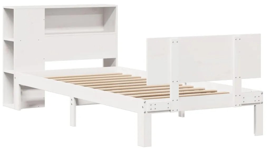 Cama com estante sem colchão 100x200 cm pinho maciço branco