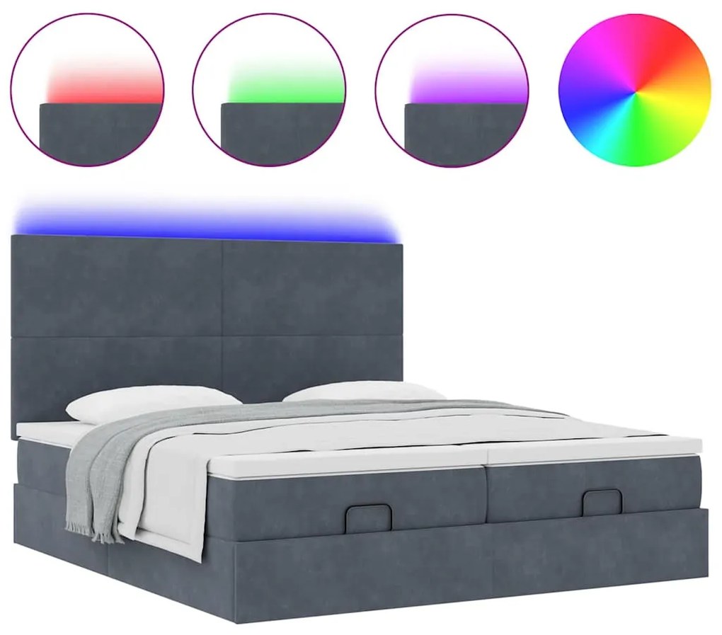 Estrutura cama otomana colchões 180x200 cm cinzento escuro