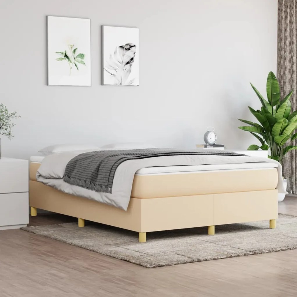 Estrutura de cama 140x190 cm tecido cor creme