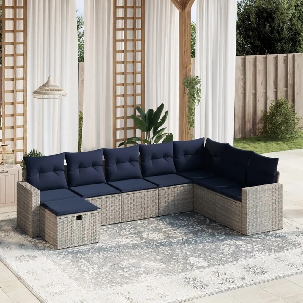 vidaXL 8 pcs conjunto sofás p/ jardim c/ almofadões vime PE cinzento