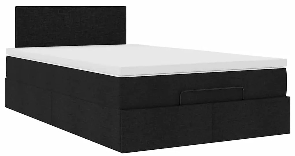 Cama otomana com colchão & LEDs 120x190 cm tecido preto