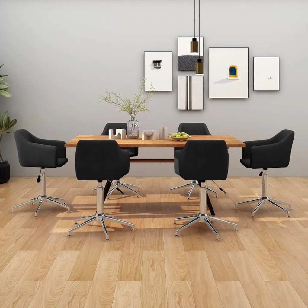 vidaXL Cadeiras de jantar giratórias 6 pcs tecido preto